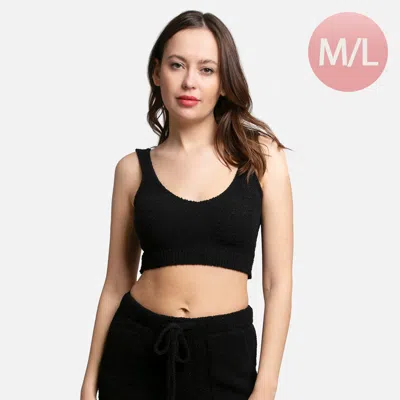 Truedames Solid V Neck Crop Top In Black