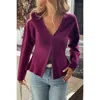 Truedames Solid V Neck Raglan Sleeve Burgundy Knit Shirt In Purple