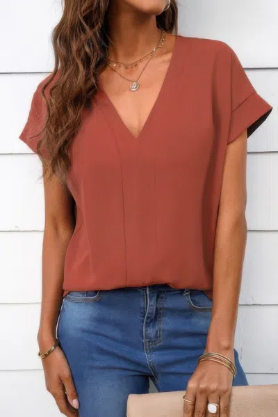 Truedames Solid V Neck Short Sleeve Loose Fit Shirt In Multi