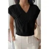 Truedames Solid V Neck Sleeveless Knit Loose Vest In Black