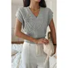 Truedames Solid V Neck Sleeveless Knit Loose Vest In Gray