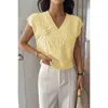Truedames Solid V Neck Sleeveless Knit Loose Vest In Yellow
