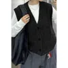 Truedames Solid V Neck Sleeveless Knitted Cardigan Vest In Black
