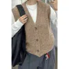 Truedames Solid V Neck Sleeveless Knitted Cardigan Vest In Brown