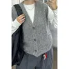 Truedames Solid V Neck Sleeveless Knitted Cardigan Vest In Gray