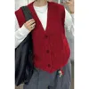 Truedames Solid V Neck Sleeveless Knitted Cardigan Vest In Red