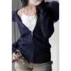 Truedames Solid Zipper Twist And Fur Stitching Jacket In Blue