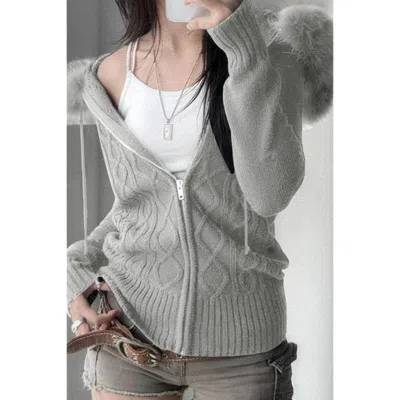 Truedames Solid Zipper Twist And Fur Stitching Jacket In Gray