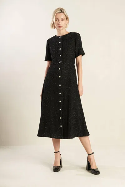 Truedames Something More Tweed Woven Midi Dress In Black