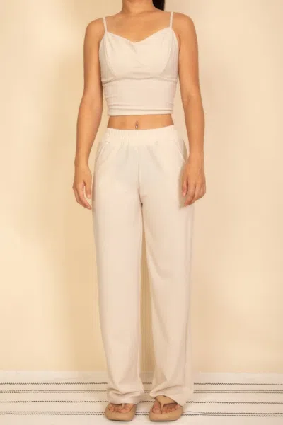Truedames Spaghetti Strap Bralette Top & Wide Leg Pants Set In Sand