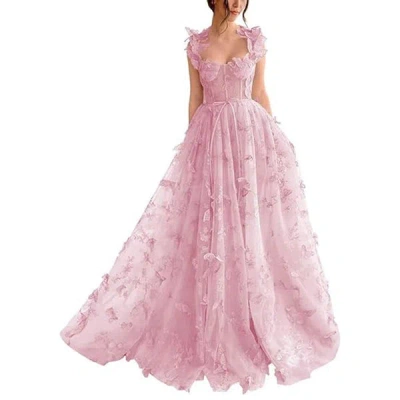 Truedames Spaghetti Strap Flower Fairy High-end Gown Banquet Party Elegant Evening Dress In Pink