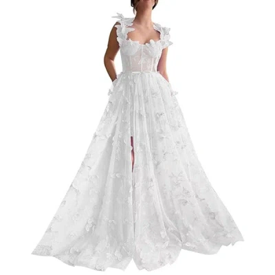 Truedames Spaghetti Strap Flower Fairy High-end Gown Banquet Party Elegant Evening Dress In White