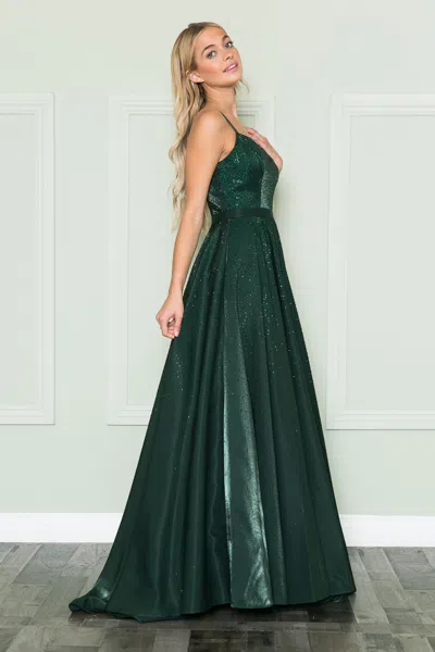 Truedames Spaghetti Straps A-line Glitter Prom Dress In Green
