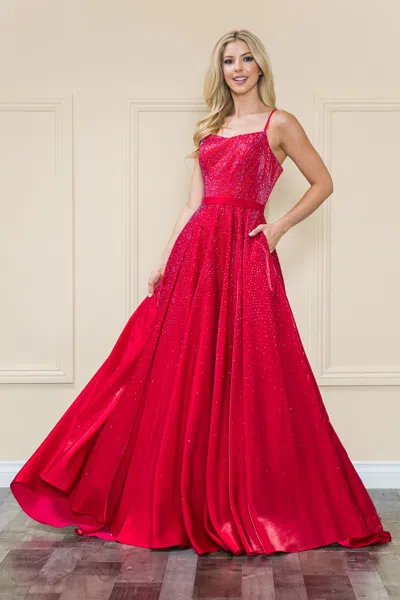 Truedames Spaghetti Straps A-line Glitter Prom Dress In Red