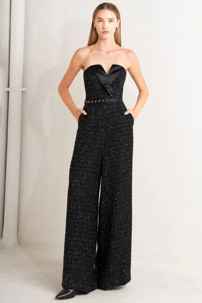 Truedames Spark Noir Tweed Jumpsuit In Black