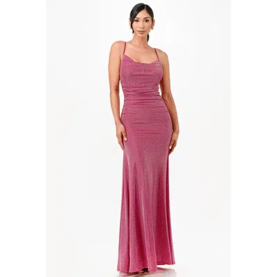 Truedames Sparking Jacquard Cowl Neck Long Dress In Pink