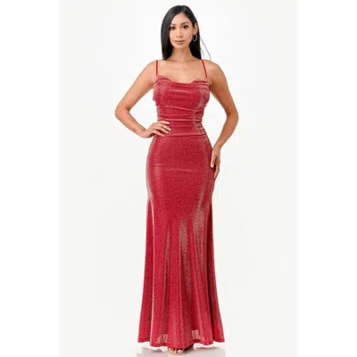 Truedames Sparking Jacquard Cowl Neck Long Dress In Red