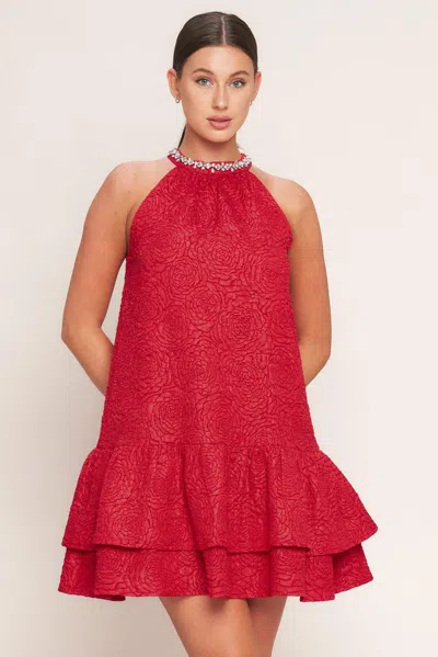 Truedames Sparkle & Swirl Woven Mini Dress In Red