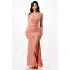 Truedames Sparkling Knit Jacquard Side Gather Spaghetti Gown In Pink