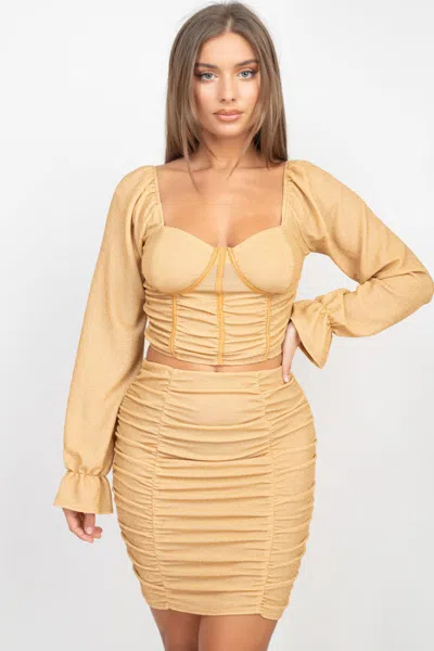 Truedames Sparkling Long Sleeves Ruching Back & Skirts Set In Multi
