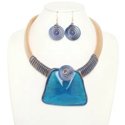 Truedames Spiral Stone Necklace Set In Blue