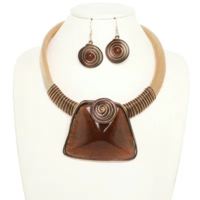 Truedames Spiral Stone Necklace Set In Brown