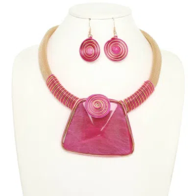 Truedames Spiral Stone Necklace Set In Pink