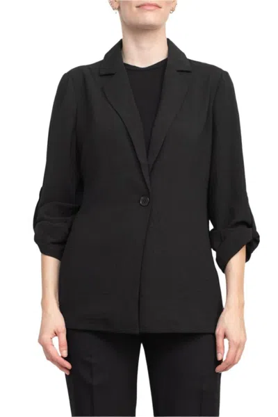 Truedames Sport Collar Neck One Button 3/4 Sleeve Woven Blazer In Black