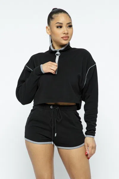 Truedames Sporty Crop Top Sporty High-waist Shorts Set In Black