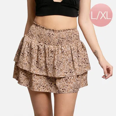 Truedames Spotted Ruffle Tiered Mini Skirt L/xl In Beige