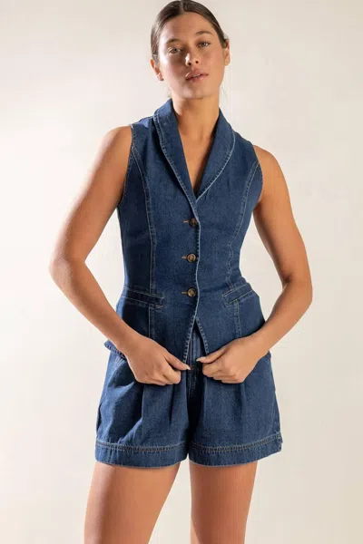 Truedames Spring Romance Denim Vest In Blue
