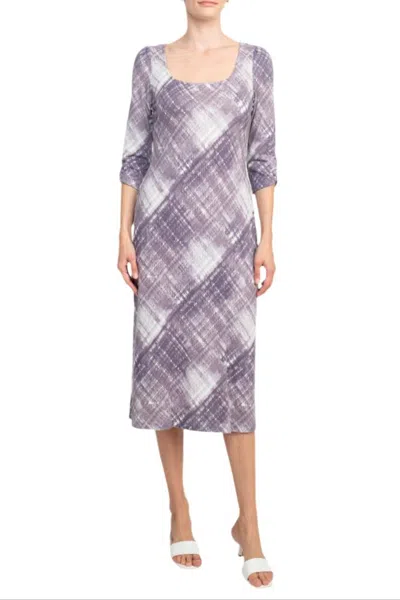 Truedames Square Neck 3/4 Sleeve Multi Print Sheath Knit Dress In Purple