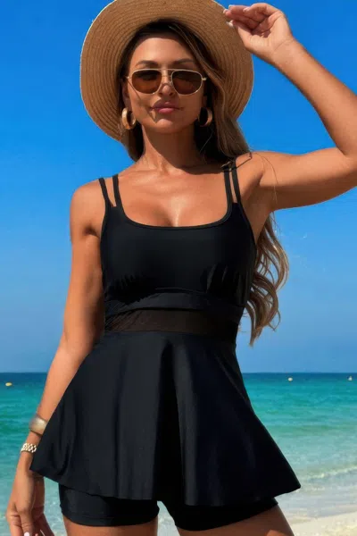 Truedames Square Neck Bottom Mesh Two Piece Swimsuit In Black