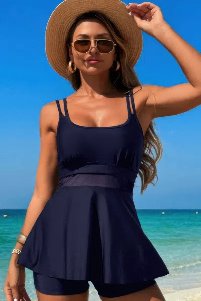 Truedames Square Neck Bottom Mesh Two Piece Swimsuit In Blue