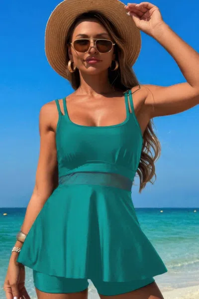 Truedames Square Neck Bottom Mesh Two Piece Swimsuit In Green