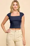 Truedames Square Neck Cap Sleeve Top In Blue