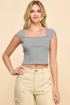Truedames Square Neck Cap Sleeve Top In Gray