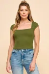 Truedames Square Neck Cap Sleeve Top In Green