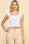 Truedames Square Neck Cap Sleeve Top In White