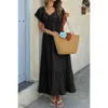 Truedames Square Neck Cross Knot Pockets Ruffle Hem Dress In Black