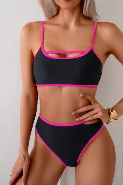Truedames Square Neck Cut Out Two Pieces Bikini In Black