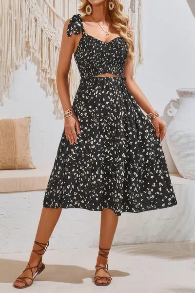 Truedames Square Neck Leopard Cut Out Elastic Waist Dress In Black