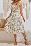 Truedames Square Neck Leopard Cut Out Elastic Waist Dress In White