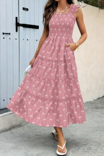 Truedames Square Neck Print Pocket Fit Sleeveless Dress In Pink