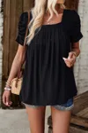 Truedames Square Neck Puff Sleeve Tunic Tops Eyelet Shirt In Black