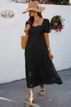 Truedames Square Neck Swiss Dot Ruffle Puff Sleeves Dress In Black