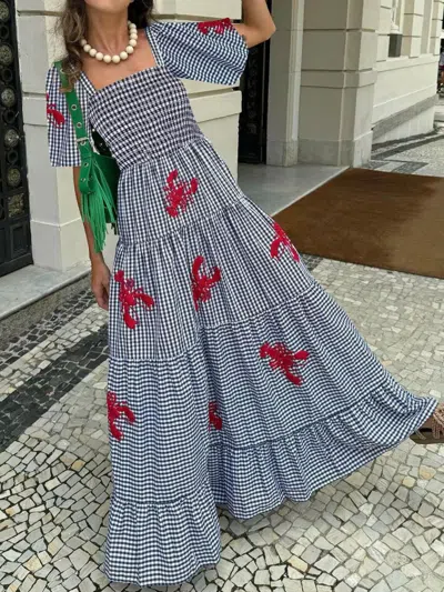 Truedames Square Neck Tiered Maxi Dress In Blue