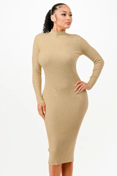 Truedames Stand Collar Sweater Bodycon Dress In Neutral
