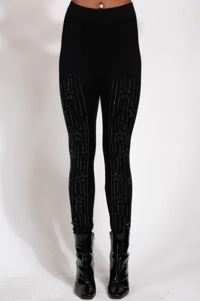 Truedames Star Design Crystal Studded High Waisted Leggings In Black