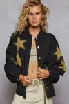 Truedames Star Patch Raw Hem Button Up Denim Jacket In Black